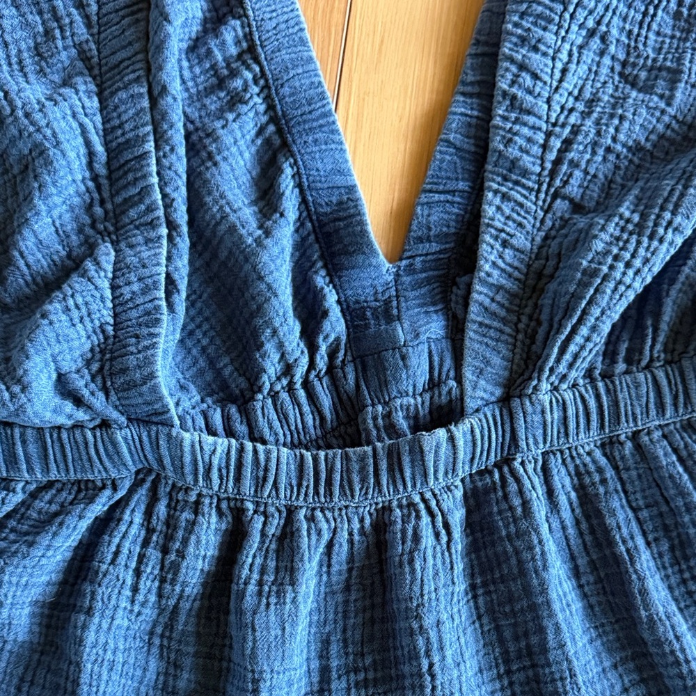 Aerie Blue V-Neck Open Back Tiered Dress - Picture 3 of 8